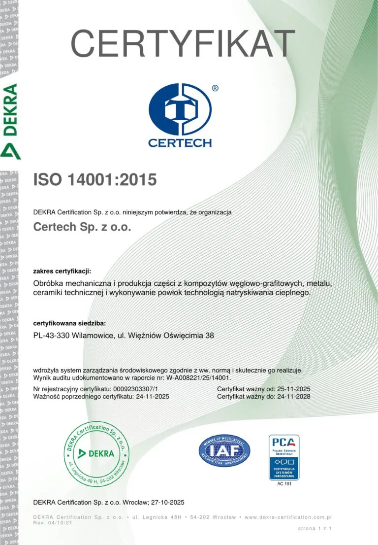 Certyfikat ISO 14001:2015 dla Certech Sp. z o.o.