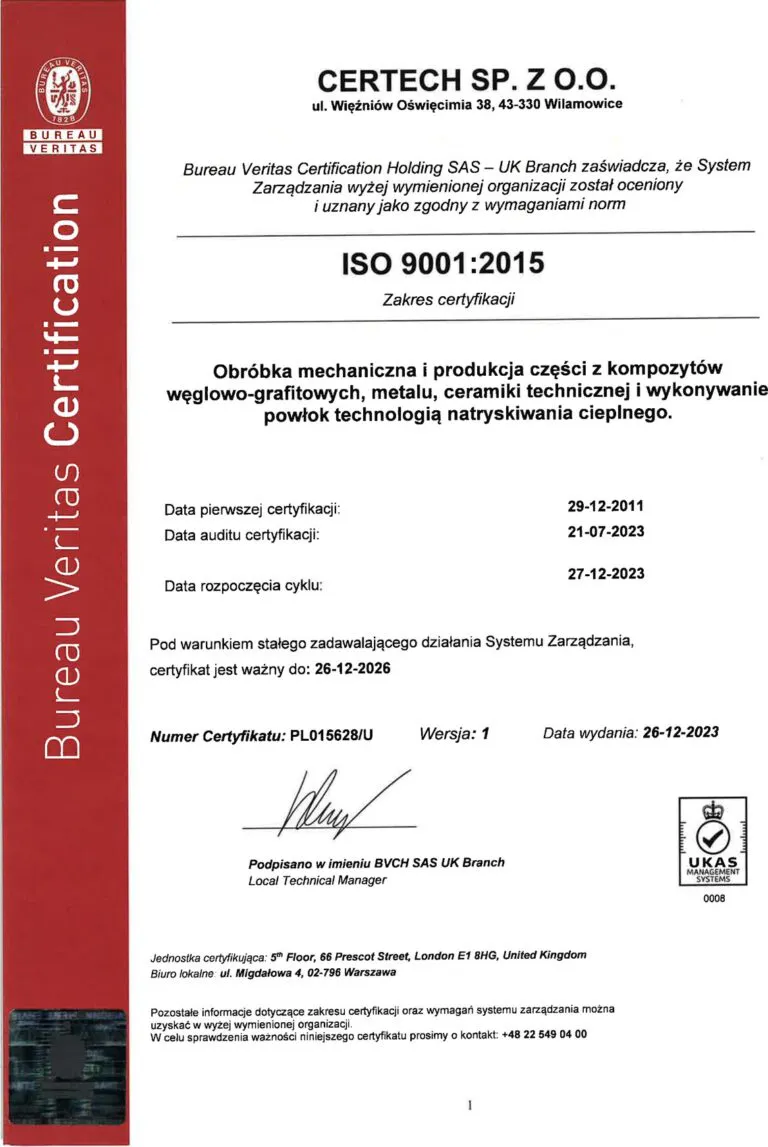 Certyfikat ISO 9001:2015 dla Certech Sp. z o.o.